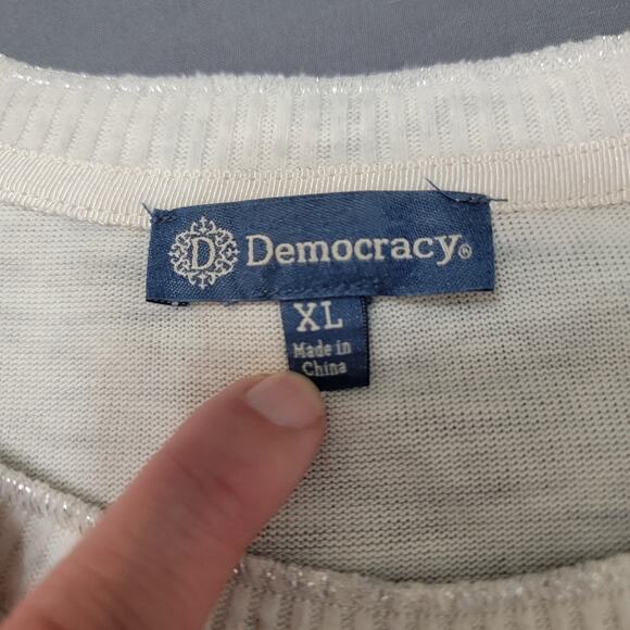 Democracy Top Women’s XL Crew Neck Long Sleeve Ribbed Pocket Ivory Soft Knit - Picture 4 of 9